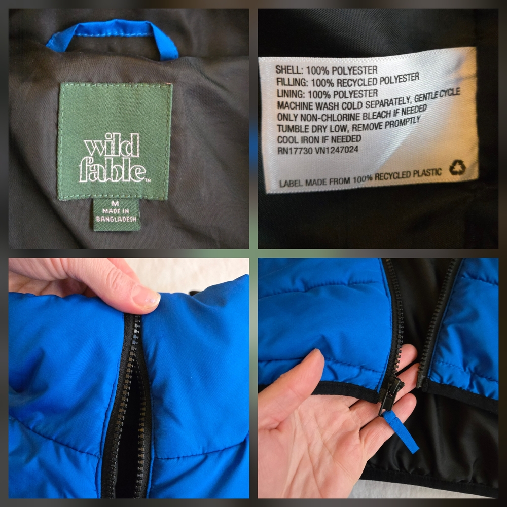 Wild Fable Electric Blue Zip Front Quilted Puffer Jacket Boxy High Collar MI3 - Picture 3 of 15